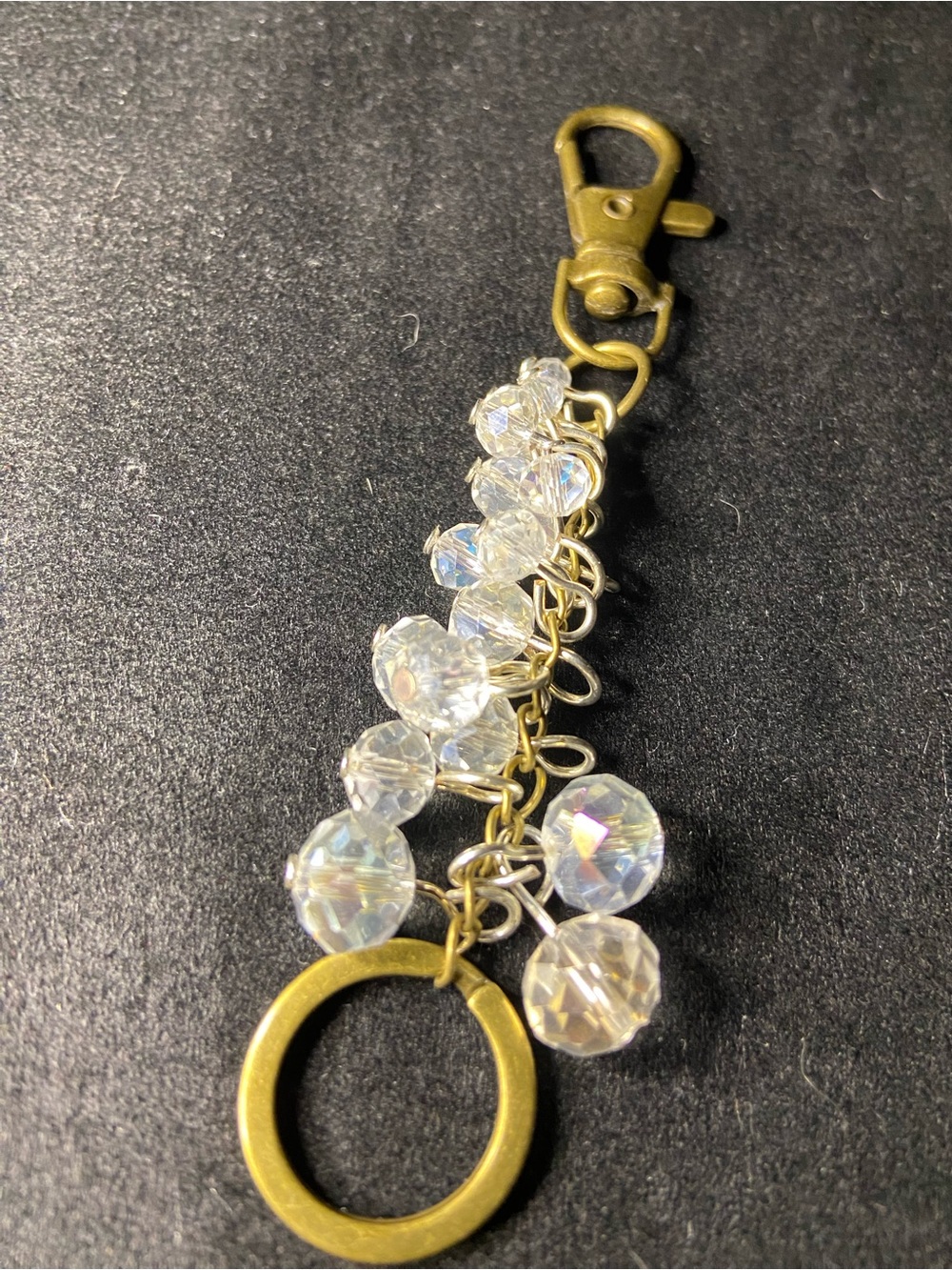 Crystal Bead Keychain Charm - Clear and Brass